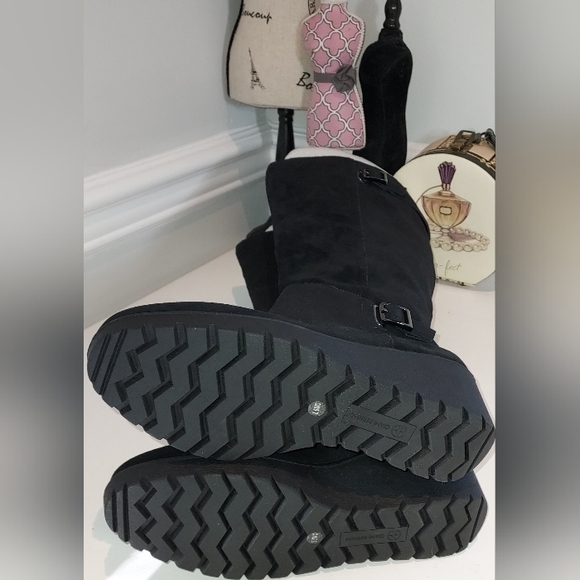 Giani Bernini Tall Black Suede Wedge Extended Calf Boots Size 8.5WC NWT - Picture 5 of 8